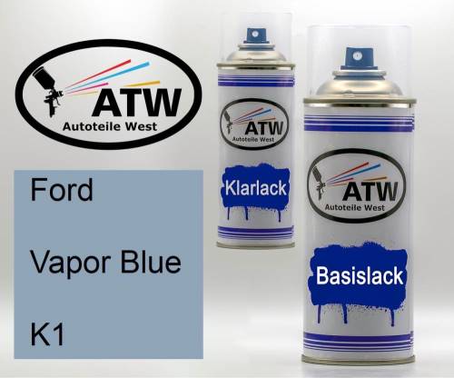 Ford, Vapor Blue, K1: 400ml Sprühdose + 400ml Klarlack - Set, von ATW Autoteile West.